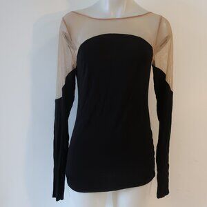 NWT Womens Bailey 44 Eclipse Black Nude Mesh Long Sleeve Top Blouse L